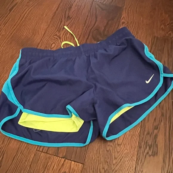 Nike Women's Navy and Lime Athletic Shorts - Picture 1 of 3